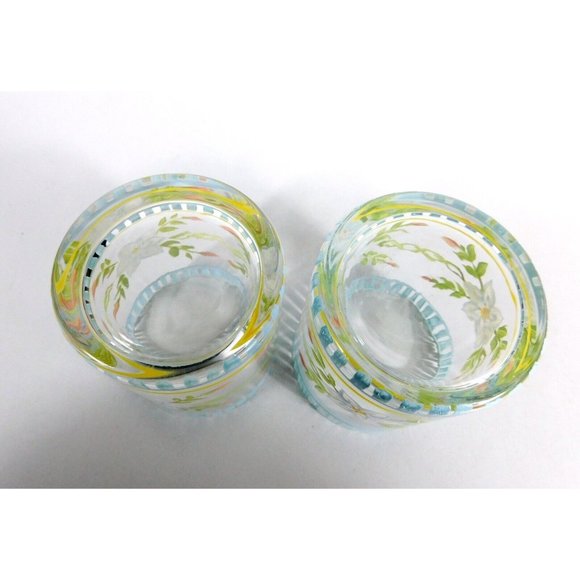 Hand Painted Capriware Glasses Set 2 Floral Pattern Flowers Barware Drinkware - Picture 10 of 10